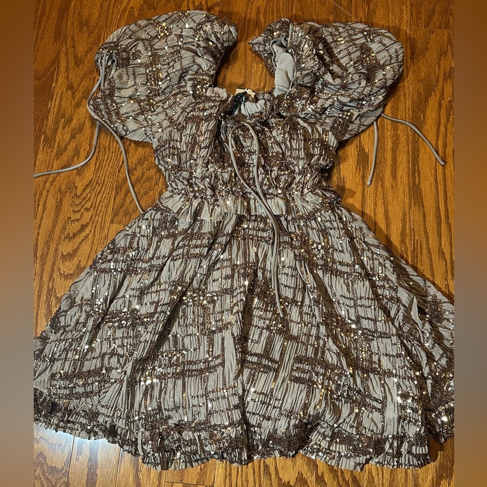 Chic Brown Kids Dress with Gold Accents